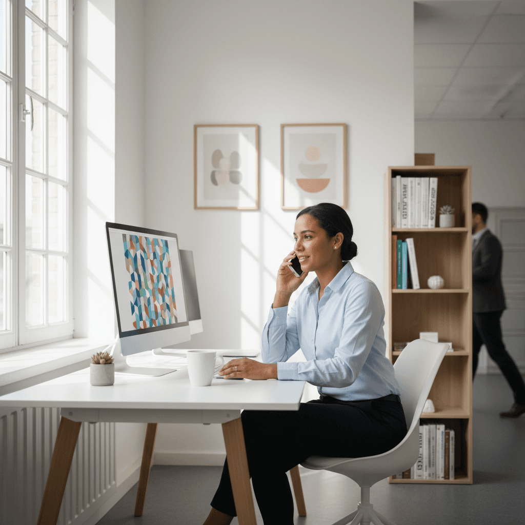 Split-screen afbeelding: links een traditionele receptionist achter een bureau met telefoon, rechts een moderne professional bezig met strategische taken op laptop/tablet